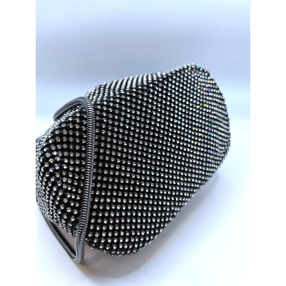 Badgley‎ Mischka Rhinestone Bucket Bag Silver Crystal Drawstring Evening Purse - Picture 7 of 9
